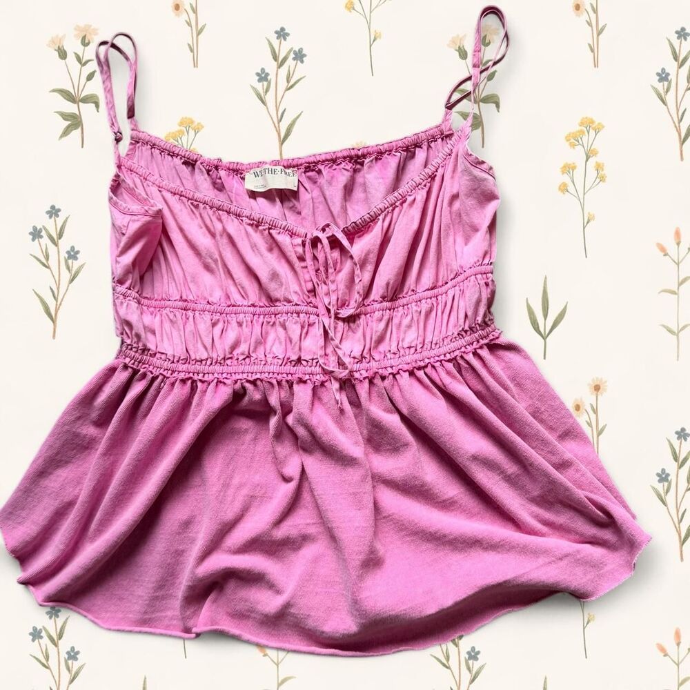 Free People We The Free Pink Scarlett Babydoll Tank Boho Cottagecore Top - L